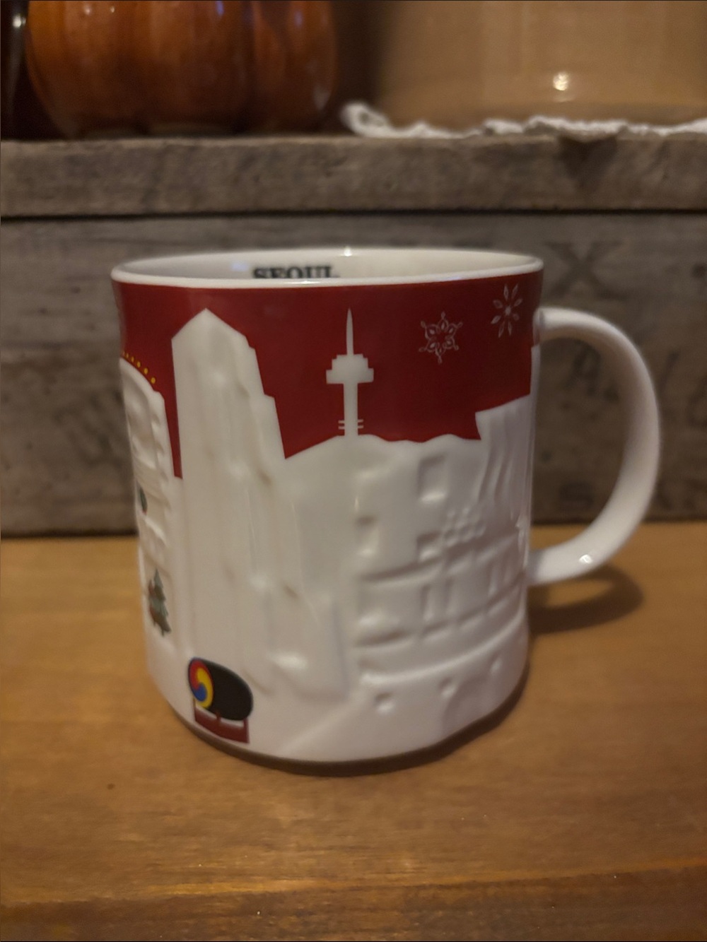 Starbucks Seoul Red and White Relief City Mug